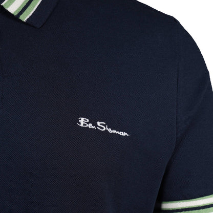 Ben Sherman Multi Stripe Collar Polo Shirt Navy