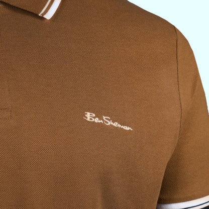 Ben Sherman Twin Tipped Pique Polo Shirt Light Brown