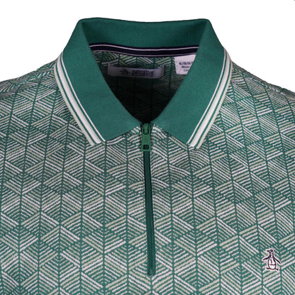 Penguin Quarter Zip Geometric Print Polo Green