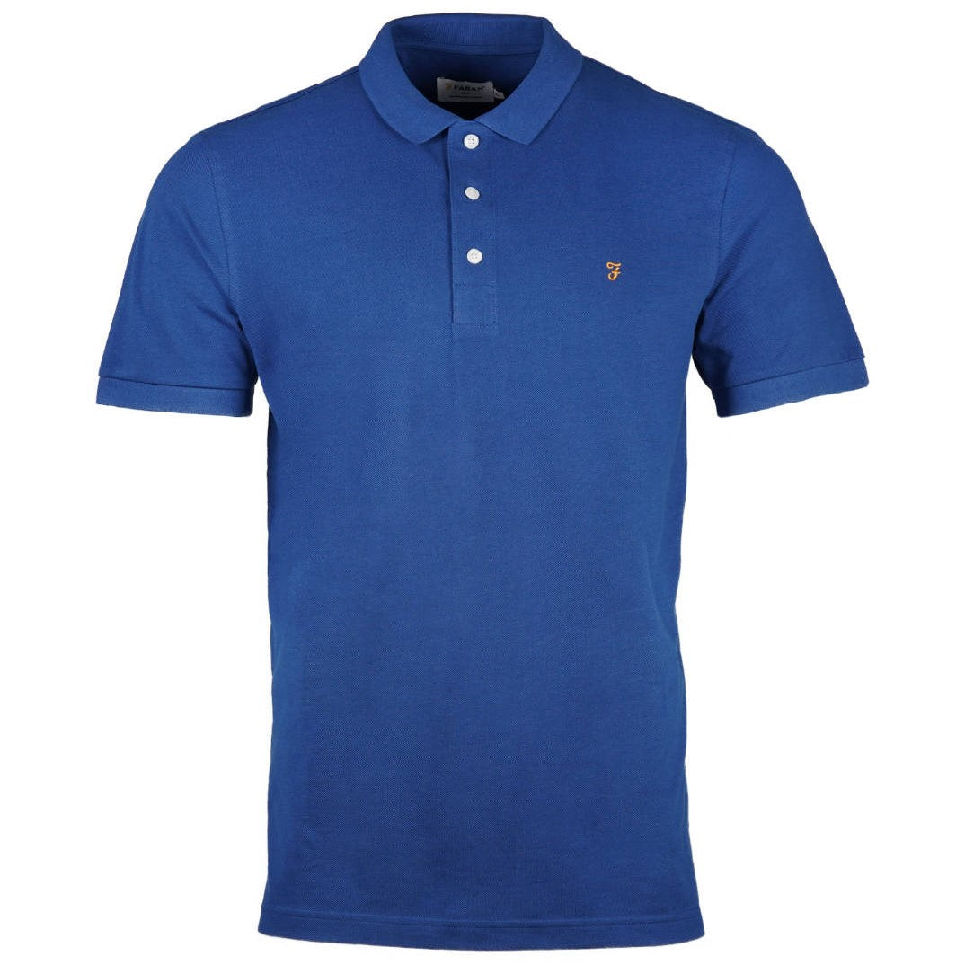 Farah Organic Cotton Pique Polo Shirt Mid Blue