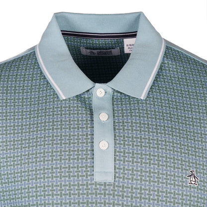 Penguin Basketweave Pattern Panel Polo Duck Egg Blue