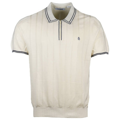 Penguin Quarter Zip Tonal Stripe Polo Ecru