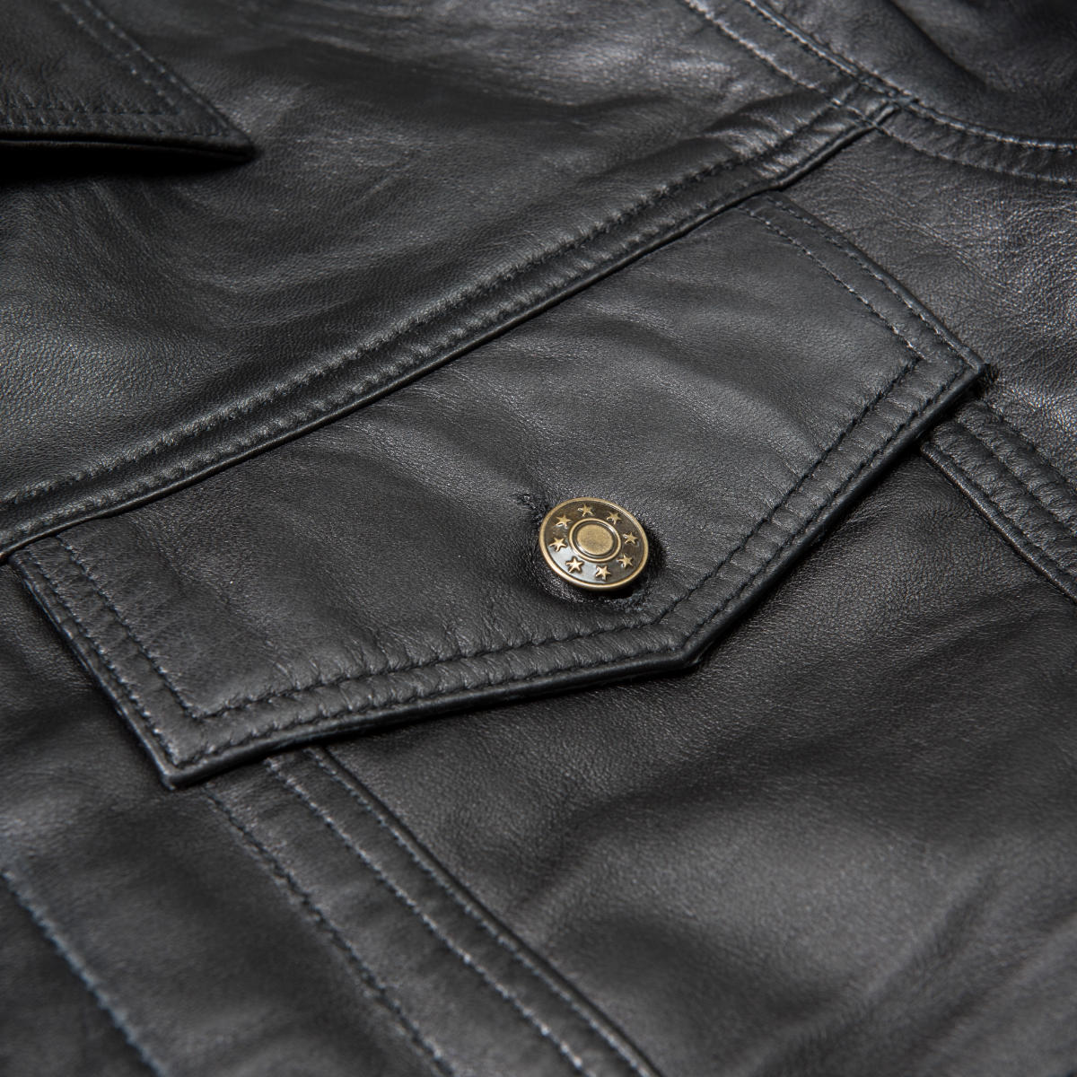 Adaptor Clothing Buttersoft Leather Trucker Jacket Navy