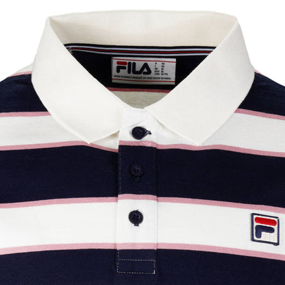 Fila Multi Stripe Pique Polo Shirt Off White / Navy / Pink