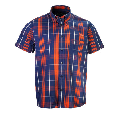 Tootal Short Sleeve Button Down Check Shirt Navy And Orange