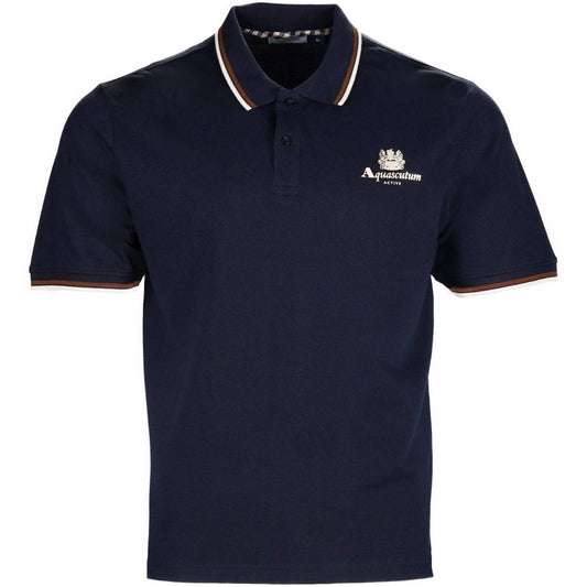 Aquascutum Active Tipped Pique Logo Polo Shirt Navy