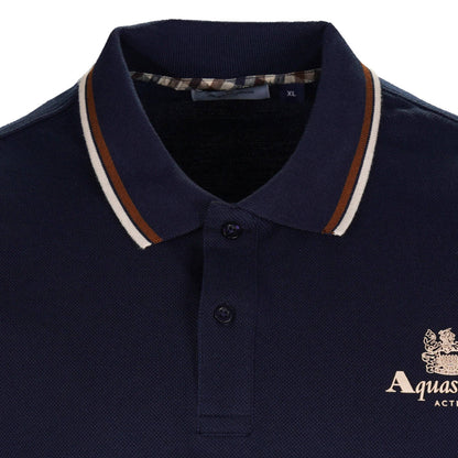 Aquascutum Active Tipped Pique Logo Polo Shirt Navy