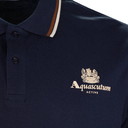 Aquascutum Active Tipped Pique Logo Polo Shirt Navy