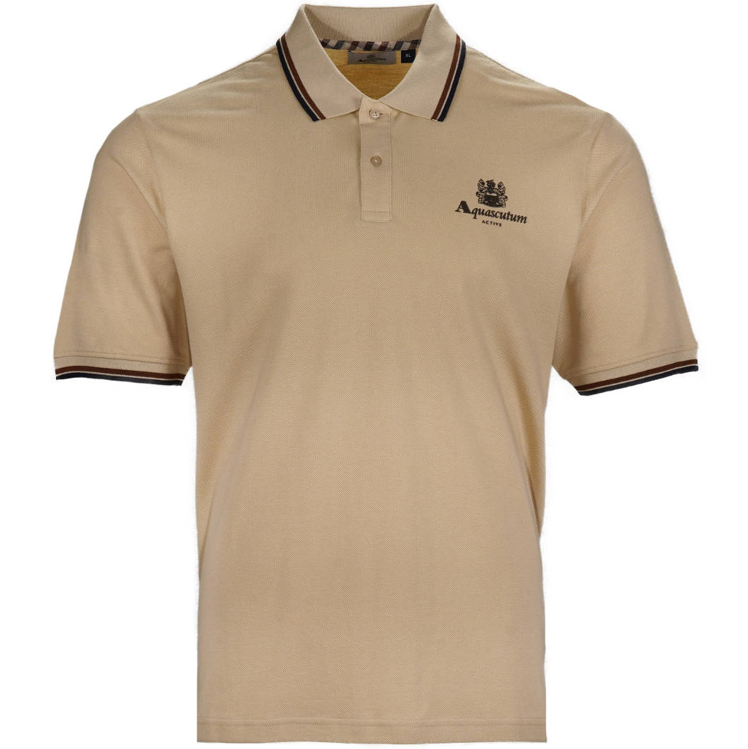 Aquascutum Active Tipped Pique Logo Polo Shirt Beige