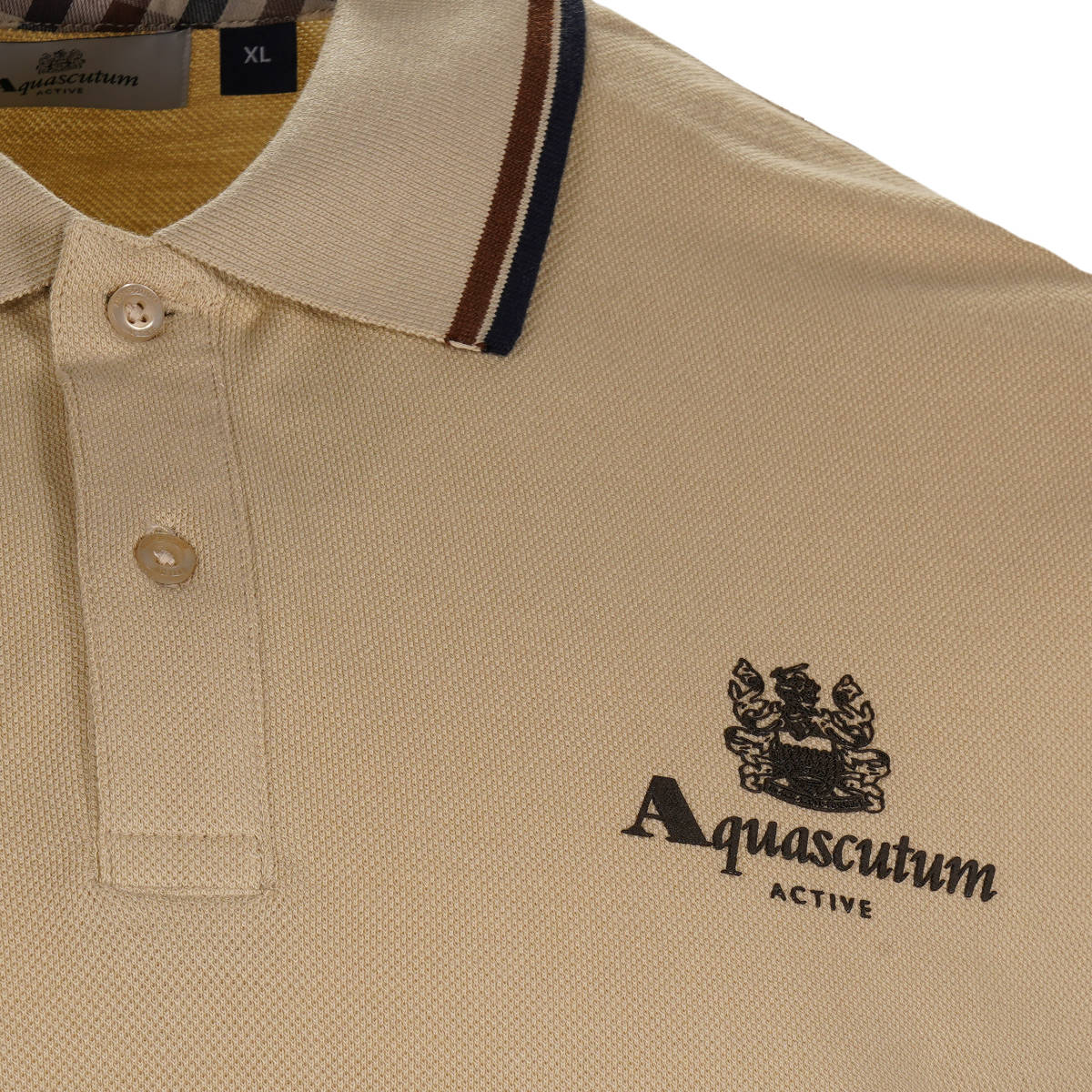 Aquascutum Active Tipped Pique Logo Polo Shirt Beige