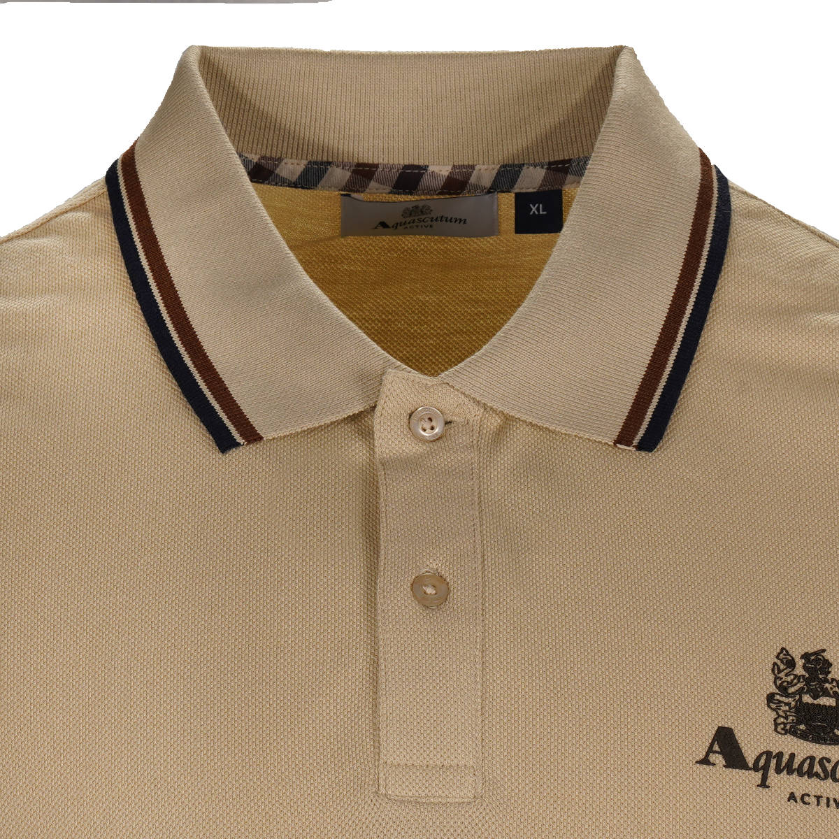 Aquascutum Active Tipped Pique Logo Polo Shirt Beige