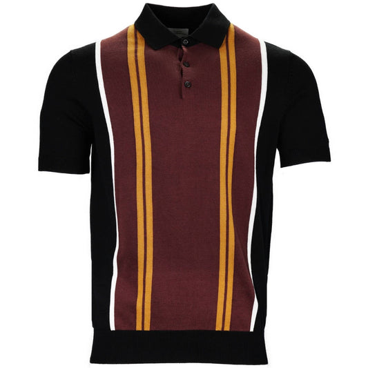 Ben Sherman Vertical Stripe Knit Polo Black Burg Gold