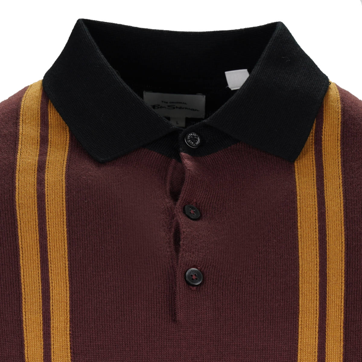 Ben Sherman Vertical Stripe Knit Polo Black Burg Gold