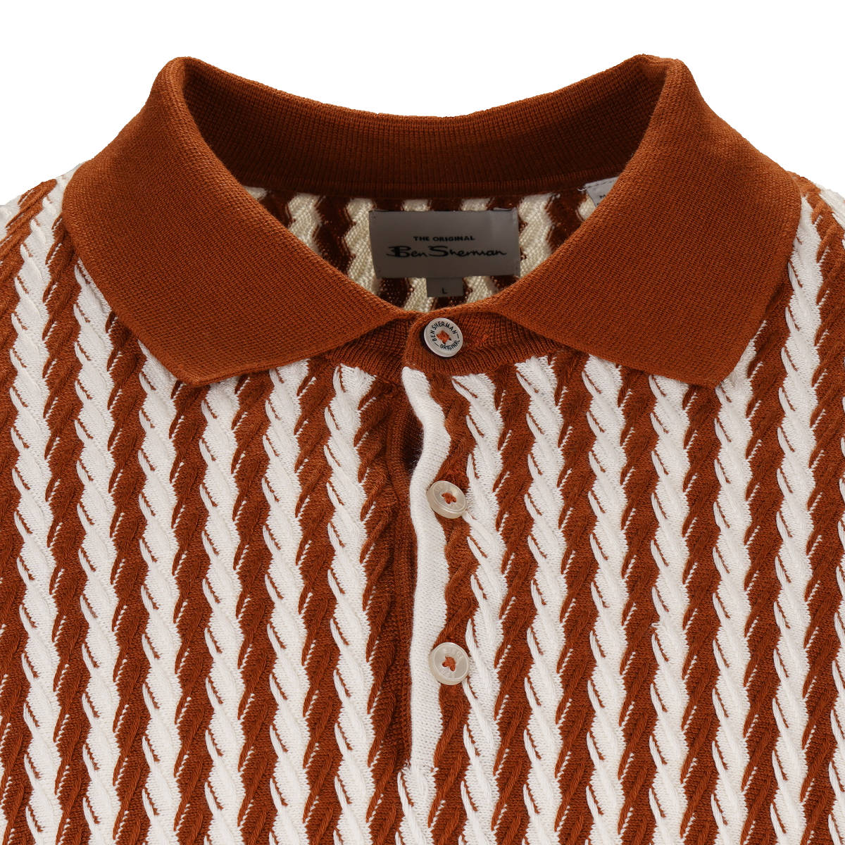 Ben Sherman Twisted Stripe Texture Knit Polo Ginger