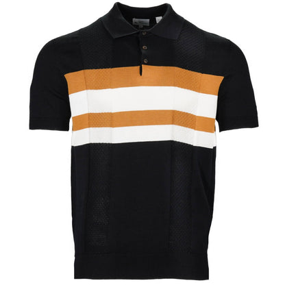 Ben Sherman Chest Stripe Texture Block Knit Polo Black