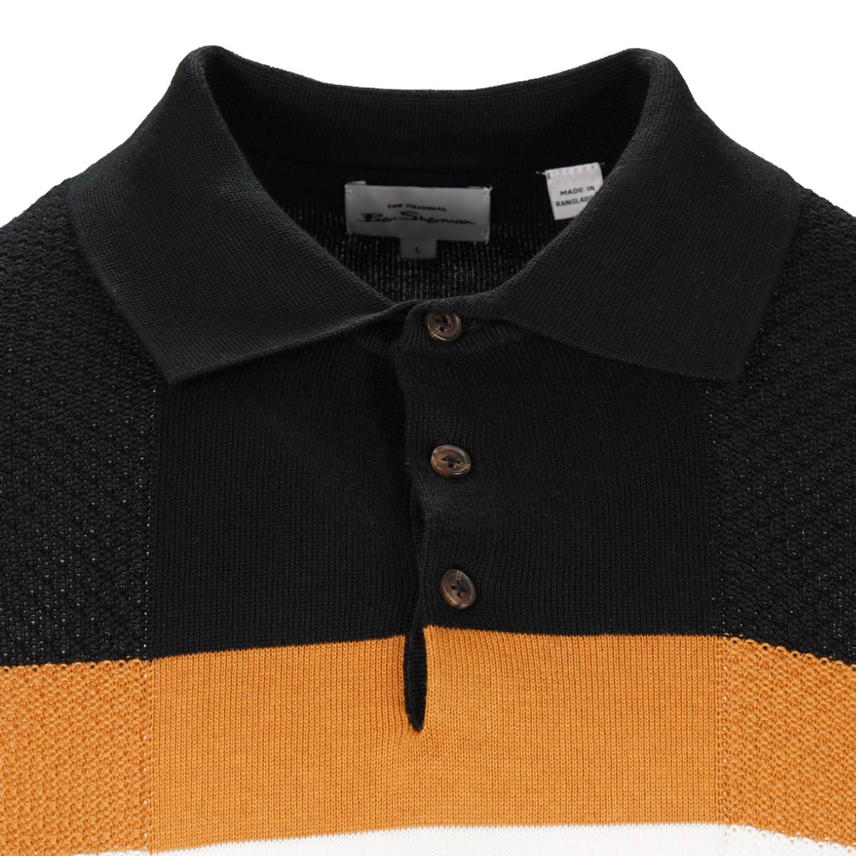 Ben Sherman Chest Stripe Texture Block Knit Polo Black