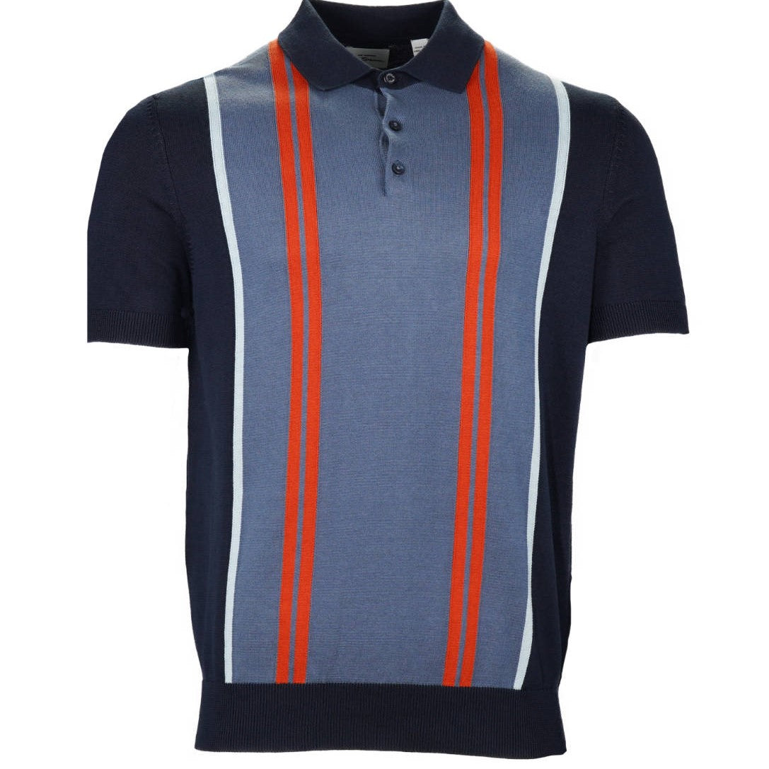 Ben Sherman Vertical Stripe Knit Polo Navy Teal Burnt Orange