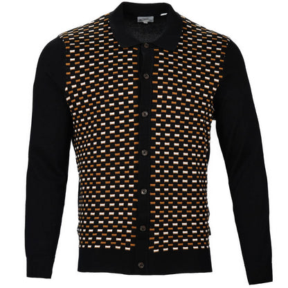 Ben Sherman Polo Collar Texture Knit Cardigan Black