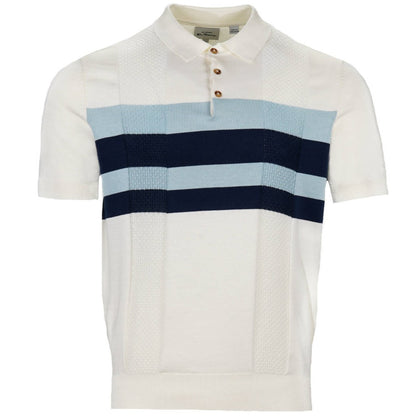 Ben Sherman Chest Stripe Texture Block Knit Polo Ivory