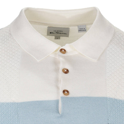 Ben Sherman Chest Stripe Texture Block Knit Polo Ivory