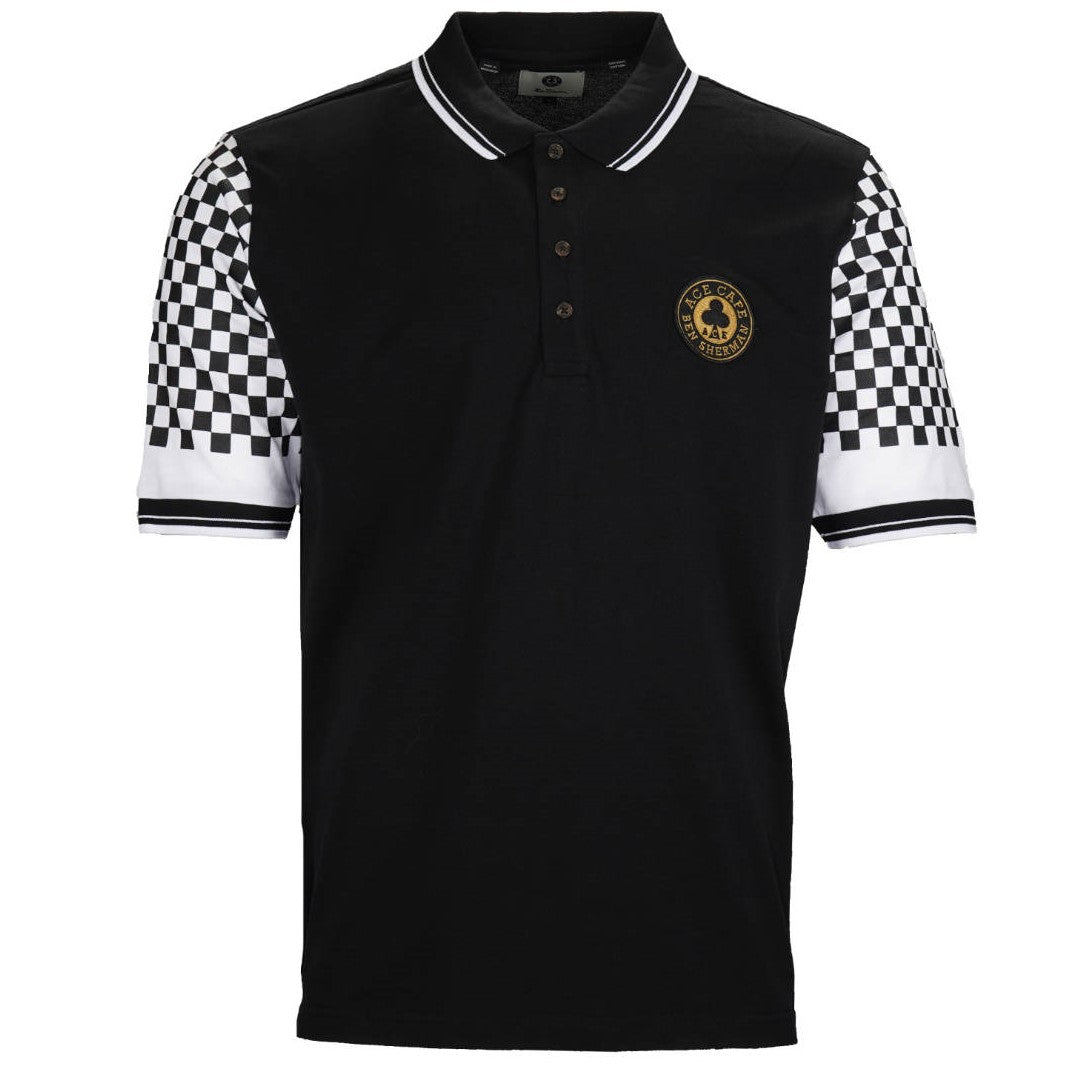 Ben Sherman x Ace Café Chequerboard Trim Polo Shirt Black