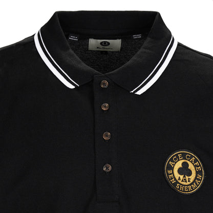 Ben Sherman x Ace Café Chequerboard Trim Polo Shirt Black