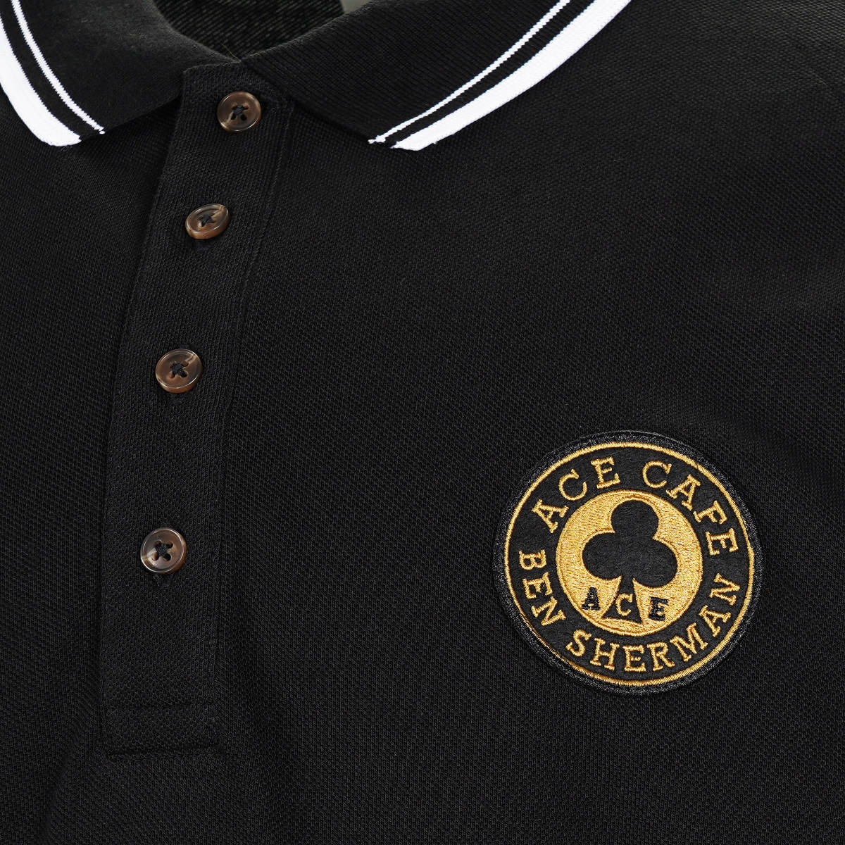 Ben Sherman x Ace Café Chequerboard Trim Polo Shirt Black