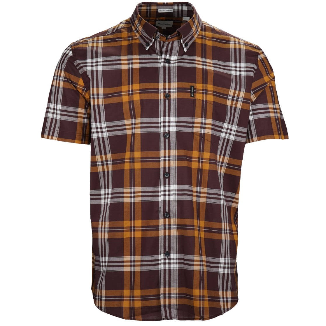 Ben Sherman Short Sleeve Block Check Shirt Brown Gold