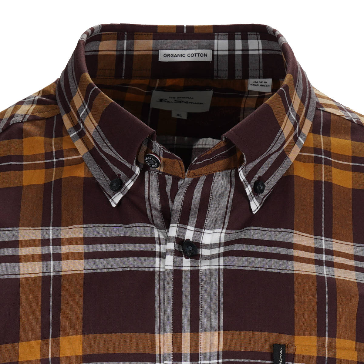 Ben Sherman Short Sleeve Block Check Shirt Brown Gold