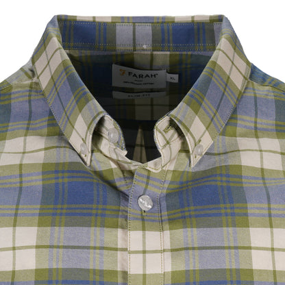 Farah Cotton Oxford Check Long Sleeve Shirt Blue and Green