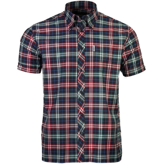 Knebworth Clothing Windowpane Short Sleeve Check Shirt Red/Green
