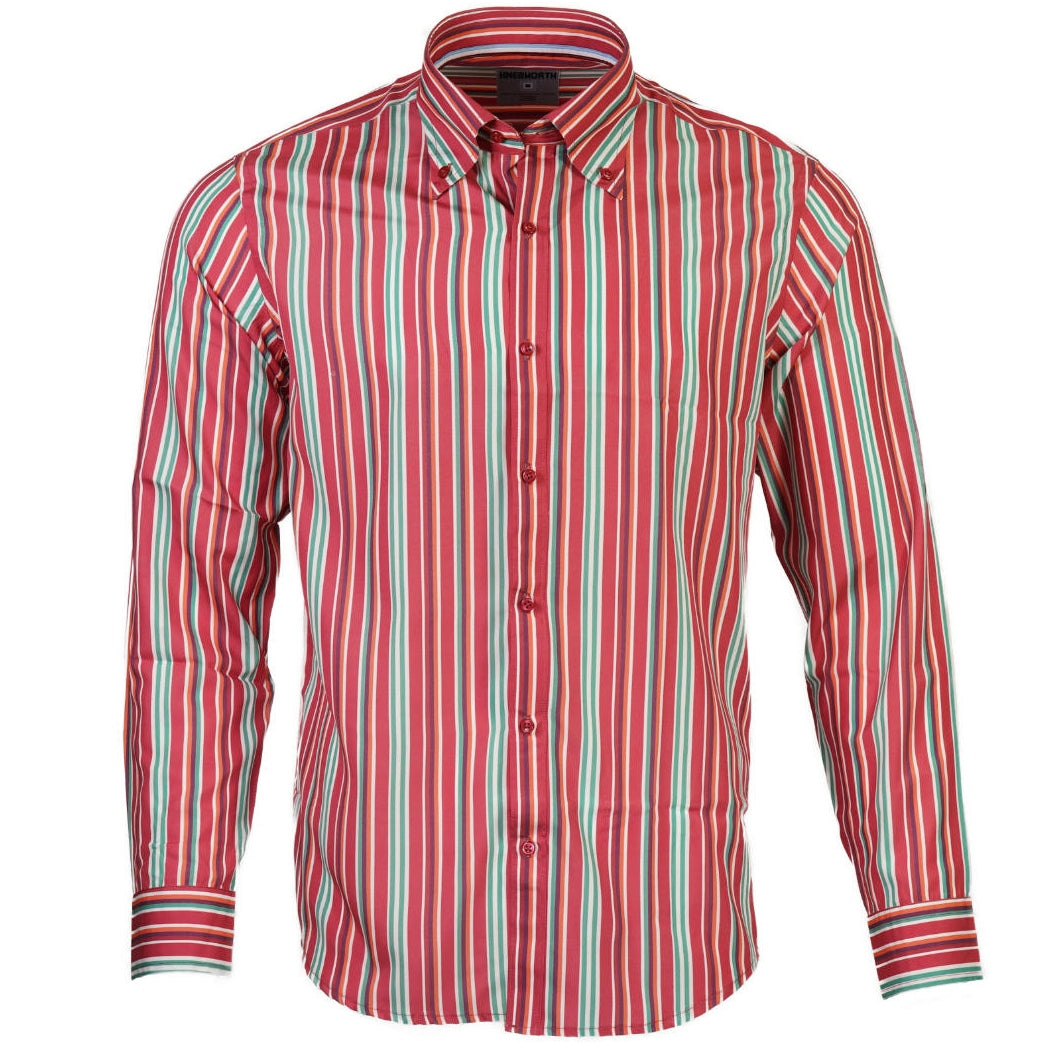 Knebworth Clothing Multi Stripe Button Down Shirt Red/Green/Orange ...