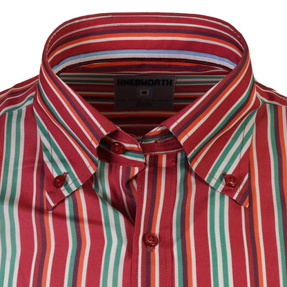 Knebworth Clothing Multi Stripe Button Down Shirt Red/Green/Orange