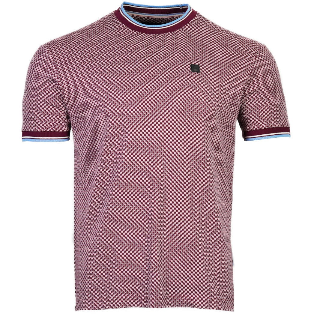 Knebworth Clothing Jacquard Knit Twin Tipped Ringer Tee Wine