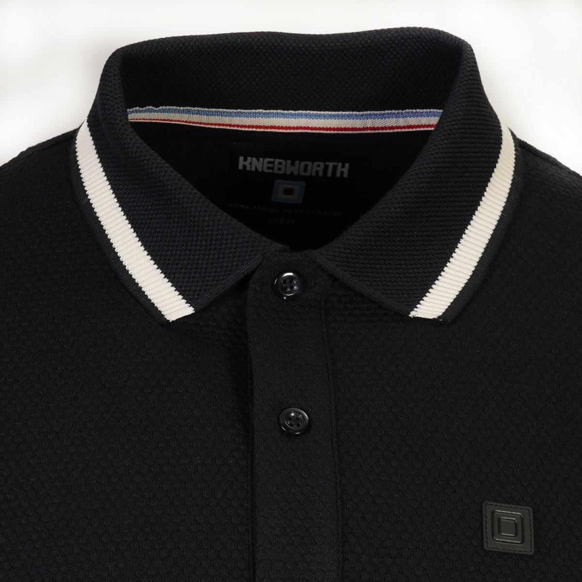 Knebworth Clothing Waffle Knit Bold Tipped Polo Shirt Black