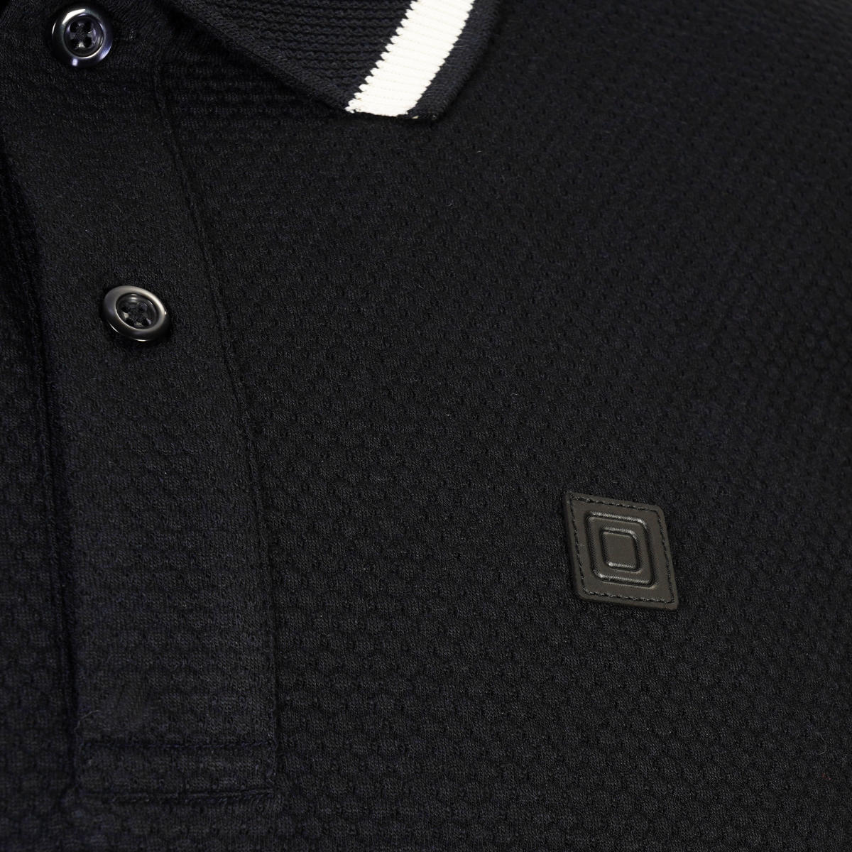 Knebworth Clothing Waffle Knit Bold Tipped Polo Shirt Black