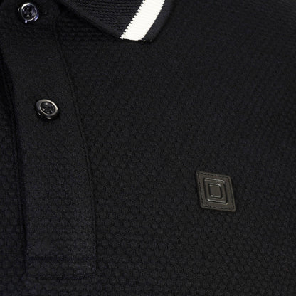 Knebworth Clothing Waffle Knit Bold Tipped Polo Shirt Black