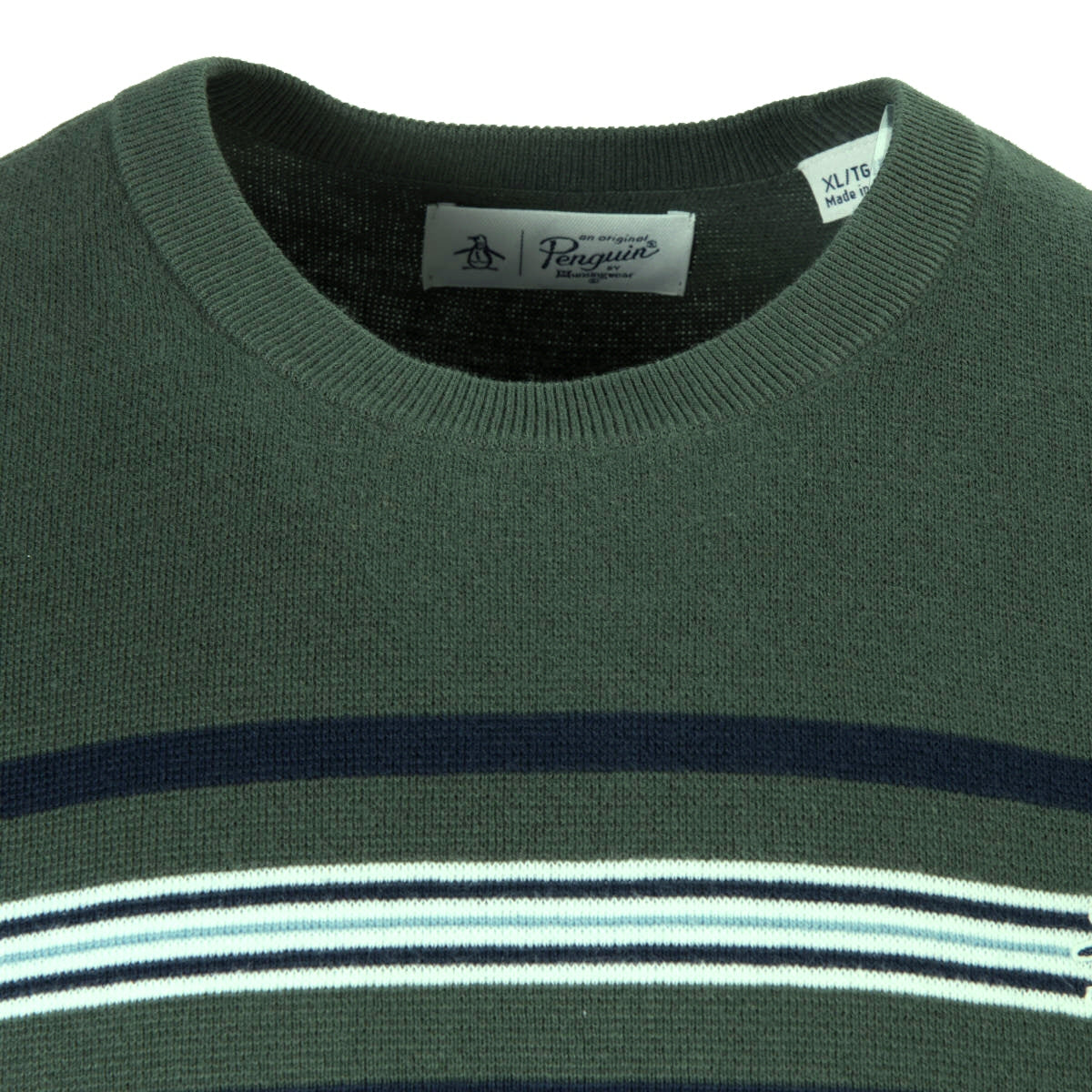 Original Penguin Hori Stripe Crew Neck Jumper Green