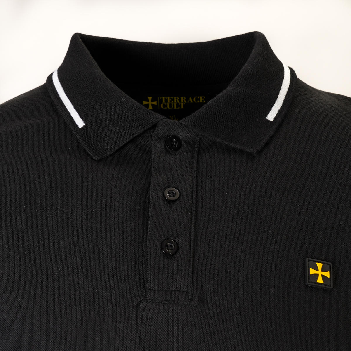 Terrace Cult Premium Pique Long Sleeve Polo Shirt Black / White