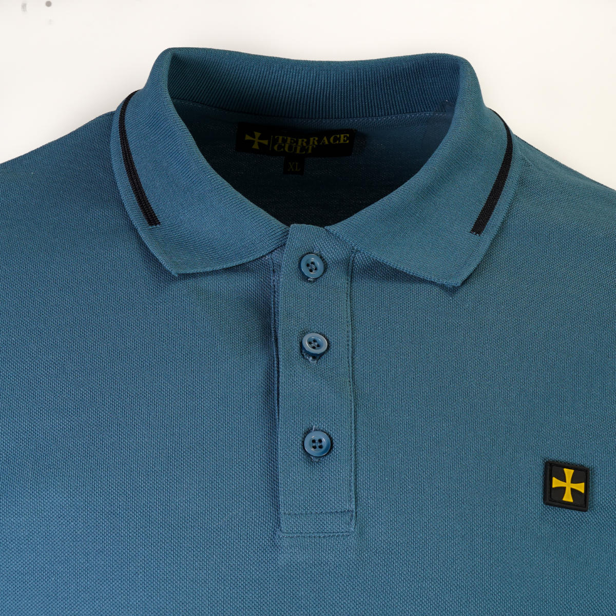 Terrace Cult Premium Pique Long Sleeve Polo Shirt Cool Blue