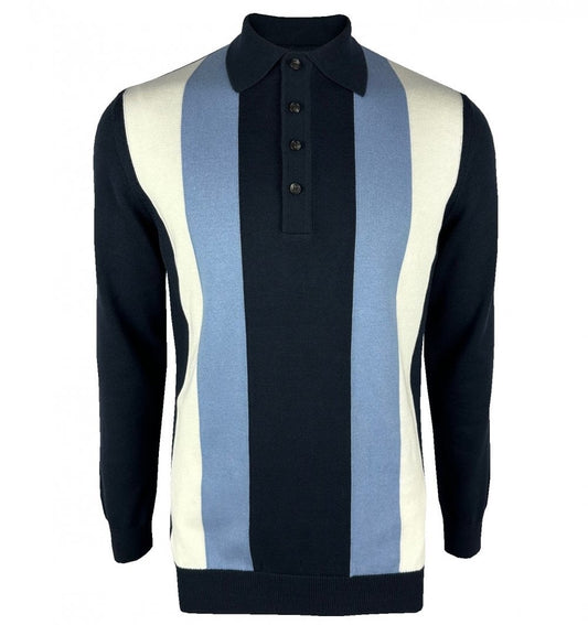 Ska & Soul Best Fine Gauge Knit Stripe Polo Navy