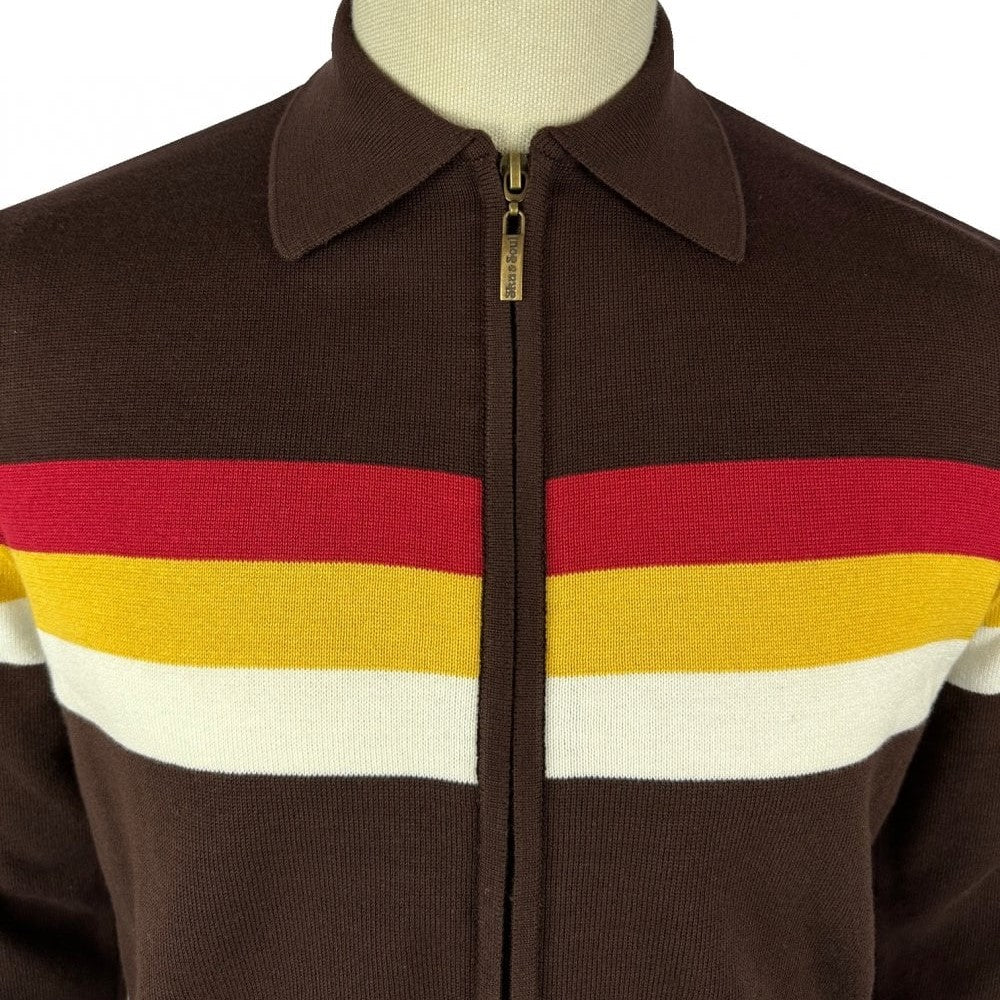 Ska & Soul Gallagher Zip Through Fine Gauge Knit Chocolate