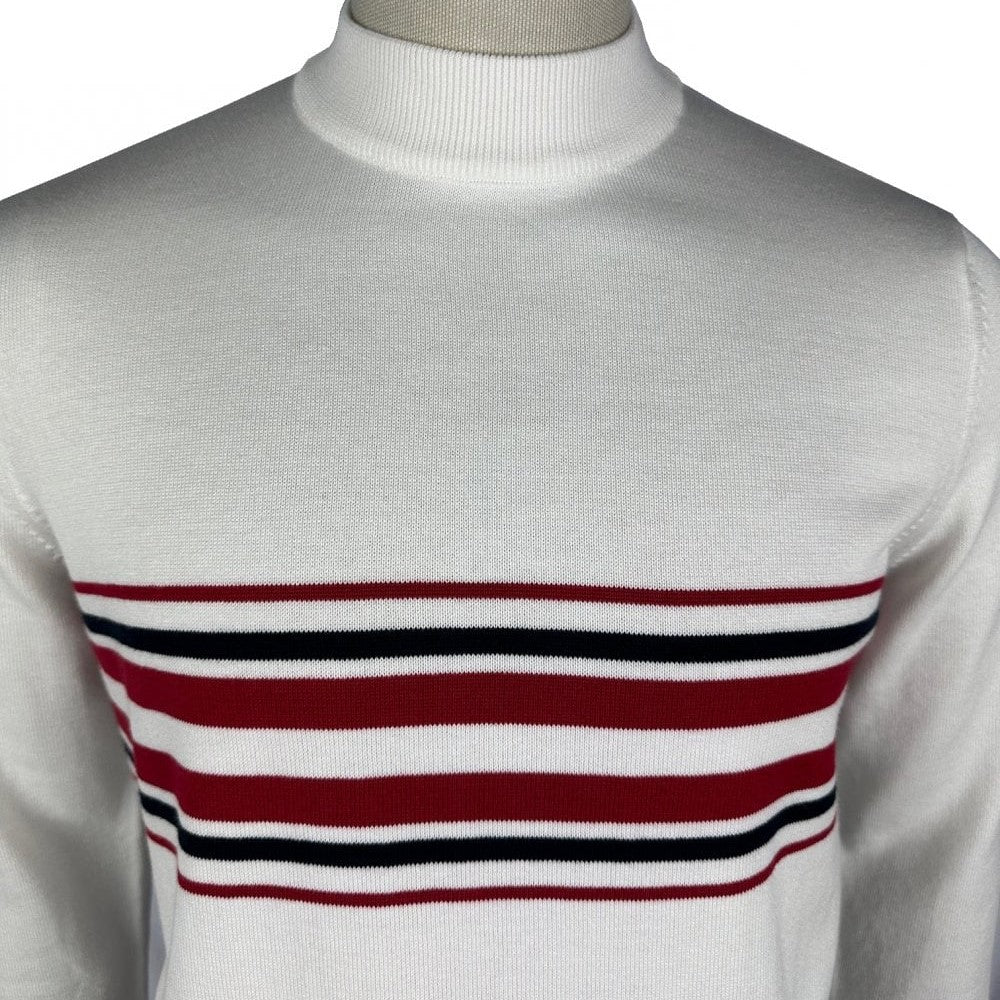 Ska & Soul Knebworth Border Stripe Fine Gauge Turtle Neck Ecru