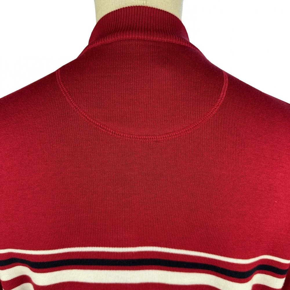 Ska & Soul Knebworth Border Stripe Fine Gauge Turtle Neck Deep Red