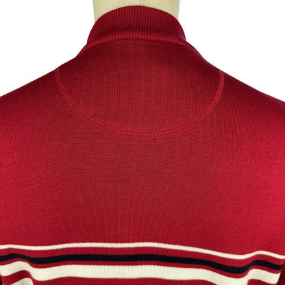 Ska & Soul Knebworth Border Stripe Fine Gauge Turtle Neck Deep Red