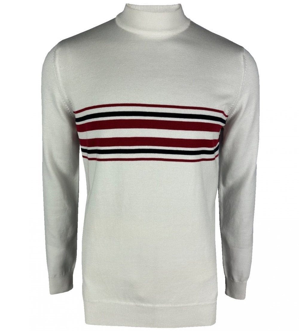 Ska & Soul Knebworth Border Stripe Fine Gauge Turtle Neck Ecru