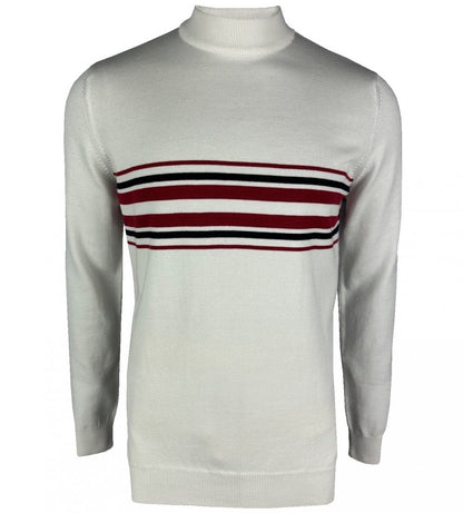 Ska & Soul Knebworth Border Stripe Fine Gauge Turtle Neck Ecru