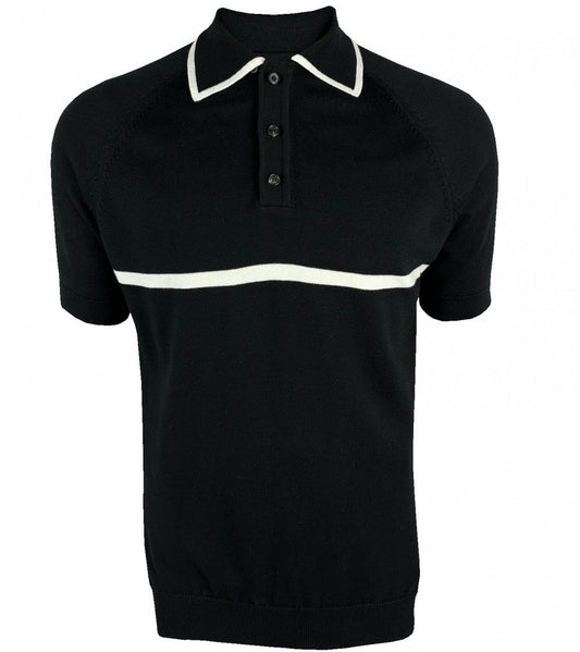 Ska & Soul Lock Stock Moran Fine Gauge Stripe Polo Black