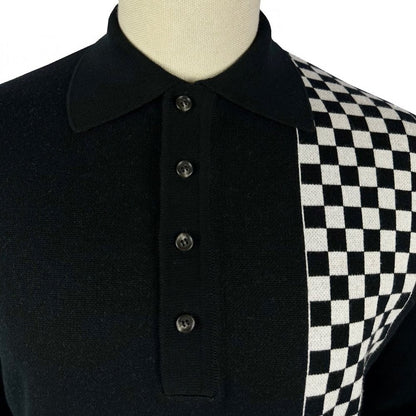 Ska & Soul Weller Chequerboard Fine Gauge Knit Polo Black