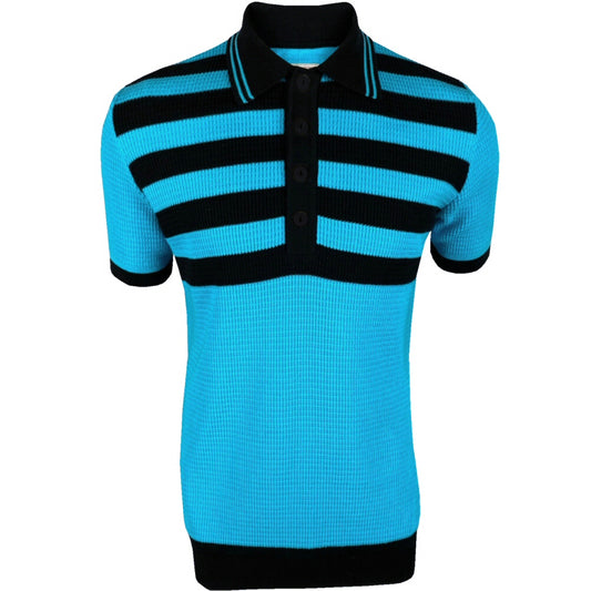 Ska & Soul Hall Fine Gauge Waffle Knit Polo Turquoise